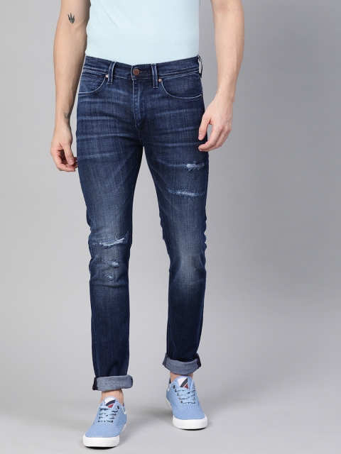 Men Blue 519 Super Skinny Fit Mid-Rise Mildly Distressed Stretchable Jeans