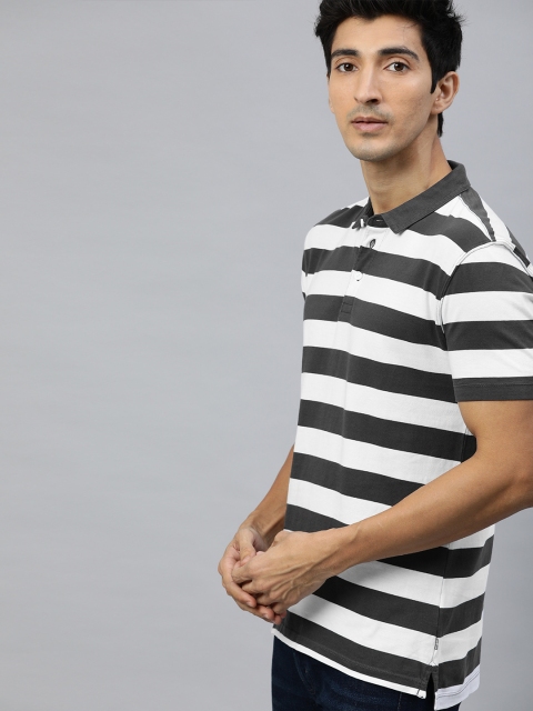 

Levis Men White Black Striped Polo Collar Pure Cotton T-shirt