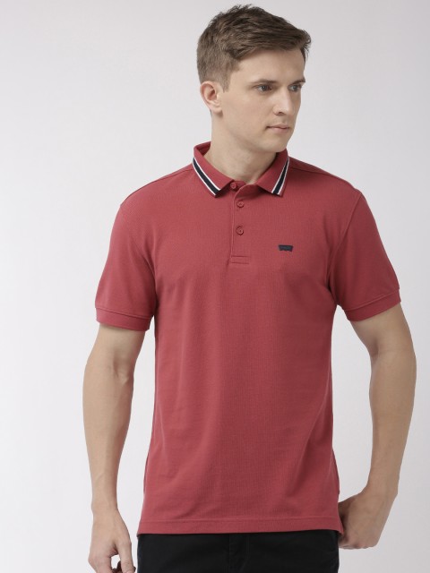 

Levis Men Rust Pink Solid Polo Collar T-shirt