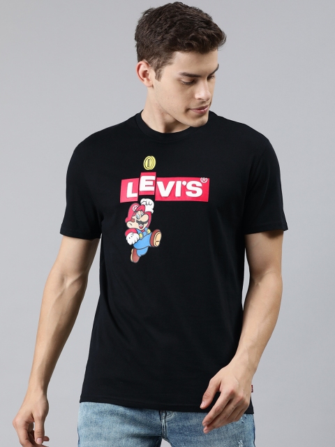 

Levis Men Black Super Mario Printed Round Neck Pure Cotton T-shirt