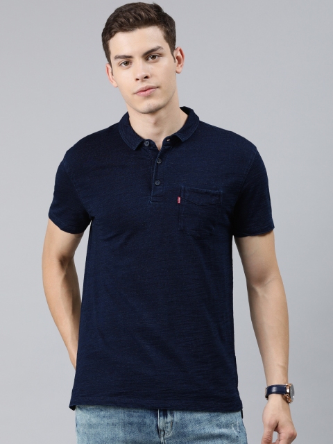 

Levis Men Navy Blue Solid Polo Collar Pure Cotton T-shirt