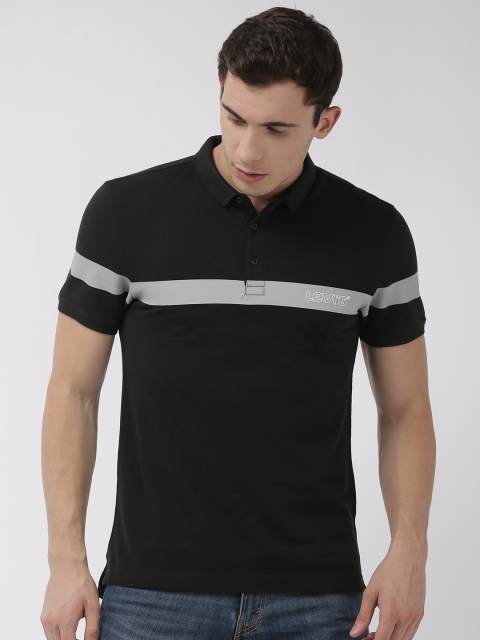 

Levis Men Black & Grey Slim Fit Striped Polo Collar T-shirt