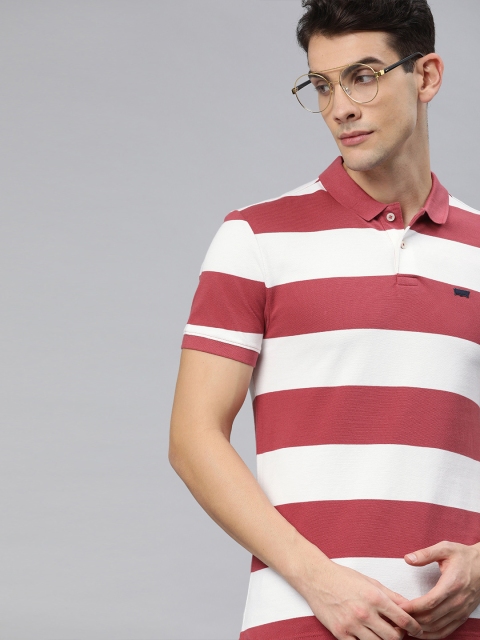

Levis Men Red Striped Polo Collar Pure Cotton T-shirt