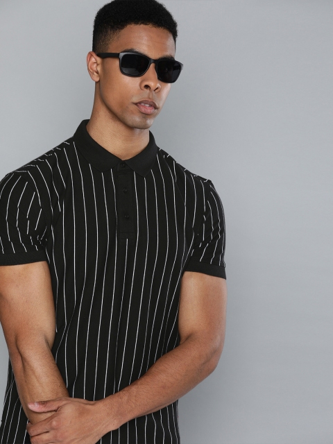 

Levis Men Black & White Striped Polo Collar T-shirt
