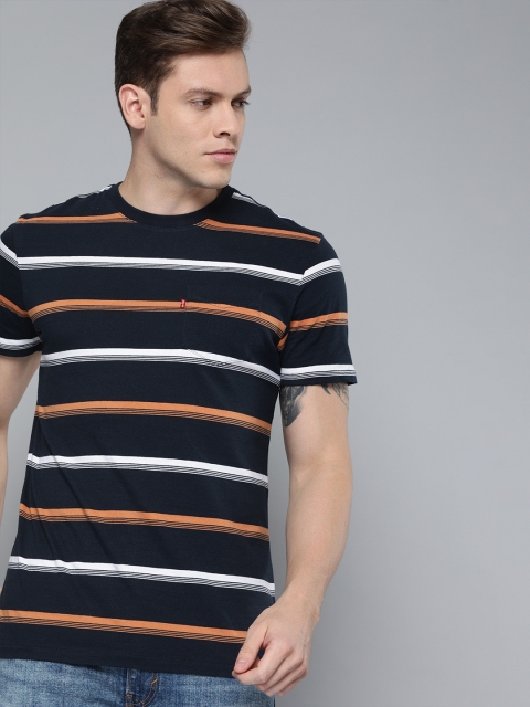 

Levis Men Blue & White Striped Round Neck T-shirt