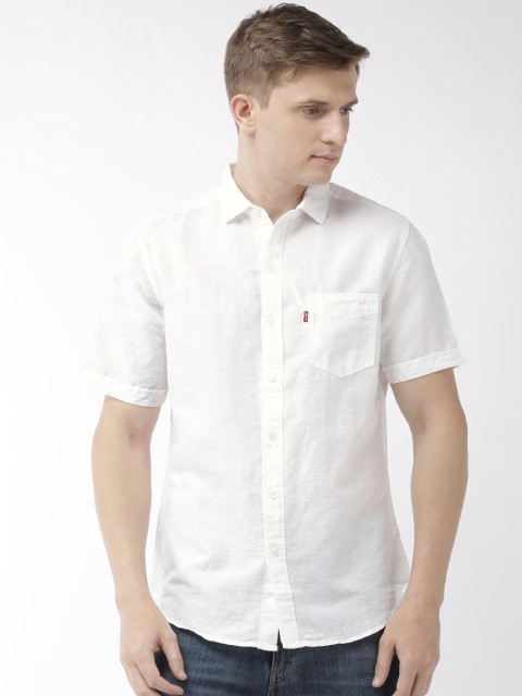 

Levis Men White Slim Fit Solid Casual Linen Shirt