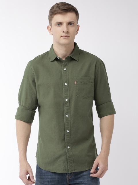 

Levis Men Olive Green Slim Fit Solid Casual Shirt