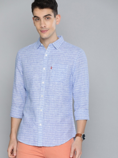 

Levis Men Blue & White Slim Fit Self Design Casual Linen Shirt