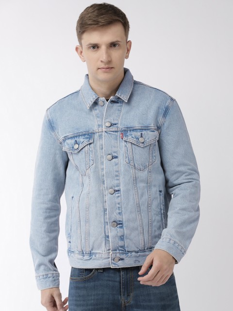 

Levis Men Blue Solid Washed Denim Trucker Jacket