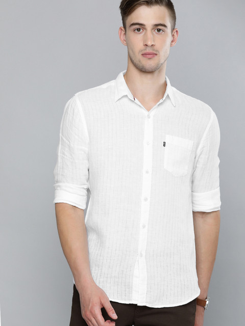 

Levis Men White Regular Fit Solid Linen Casual Shirt