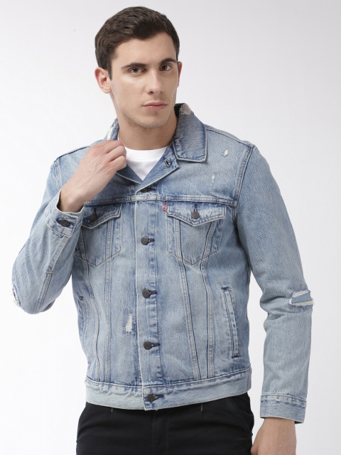 

Levis Men Blue Solid Washed Denim Trucker Jacket