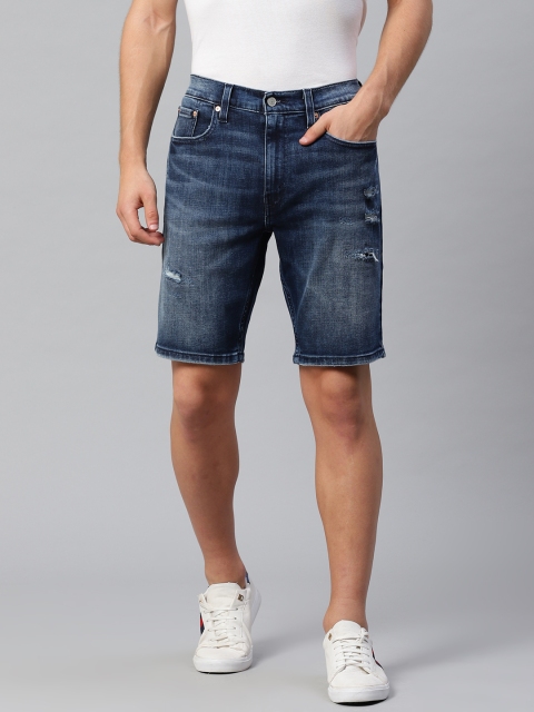 

Levis Men Navy Blue 502 Washed Regular Tapered Fit Denim Shorts
