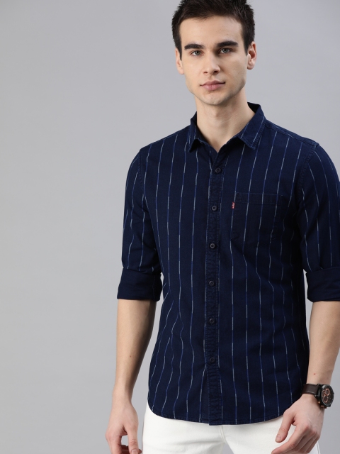 

Levis Men Navy Blue Slim Fit Striped Casual Shirt