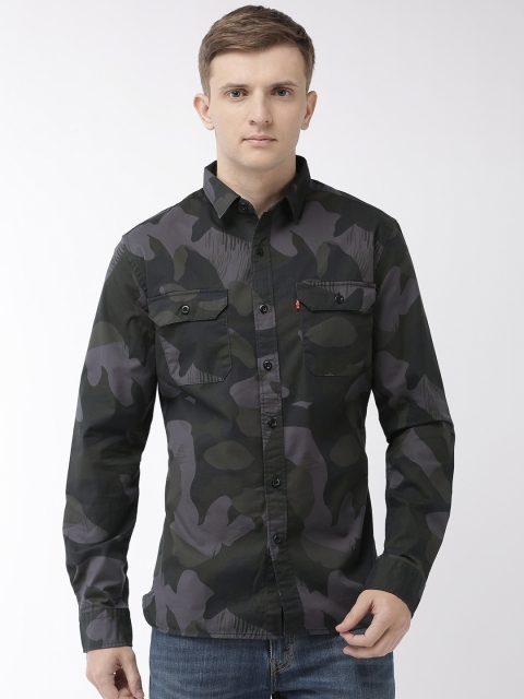 

Levis Men Olive Green & Charcoal Grey Slim Fit Printed Casual Shirt