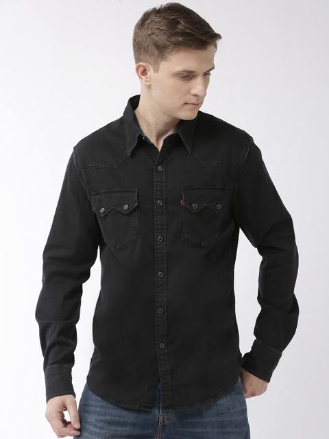 

Levis Men Black Slim Fit Solid Casual Denim Shirt