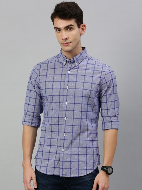 Men Blue Slim Fit Checked Casual Shirt