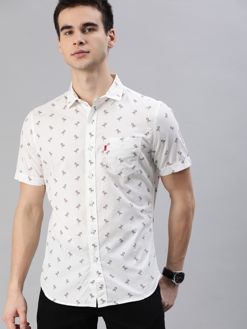 Men White Slim Fit Conversational Printed Casual Shirt