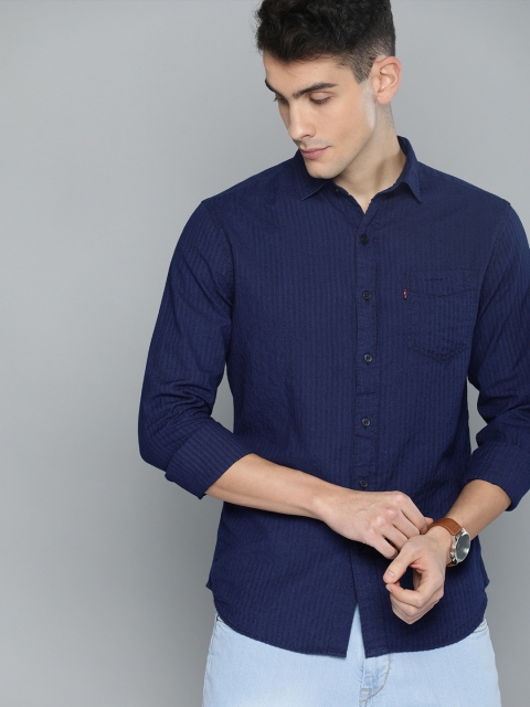 

Levis Men Navy Blue Slim Fit Self Striped Casual Shirt