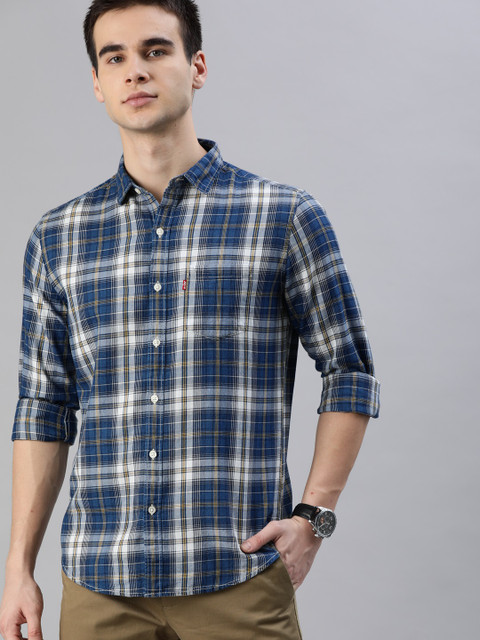 

Levis Men Teal & White Slim Fit Checked Casual Shirt