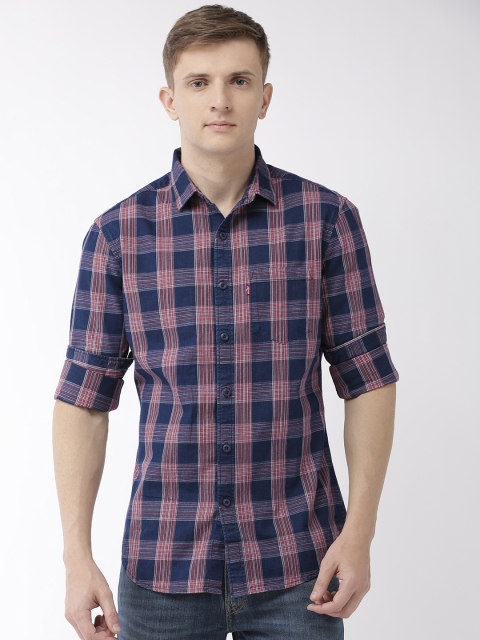 

Levis Men Navy Blue & Red Slim Fit Checked Casual Shirt