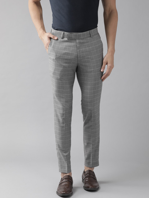 

DENNISON Men Grey Smart Tapered Fit Self-Checked Regular Trousers