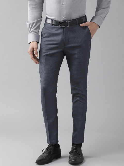 

DENNISON Men Navy Blue Smart Tapered Fit Self-Checked Formal Trousers