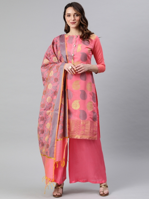 

Rajnandini Pink & Golden Silk Blend Unstitched Dress Material