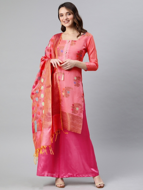 

Rajnandini Pink & Rose Gold Silk Blend Unstitched Dress Material