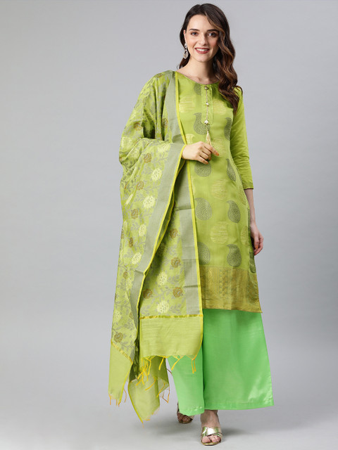 

Rajnandini Green & Navy Blue Silk Blend Unstitched Dress Material