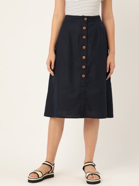 

ether Women Navy Blue Solid A-Line Skirt