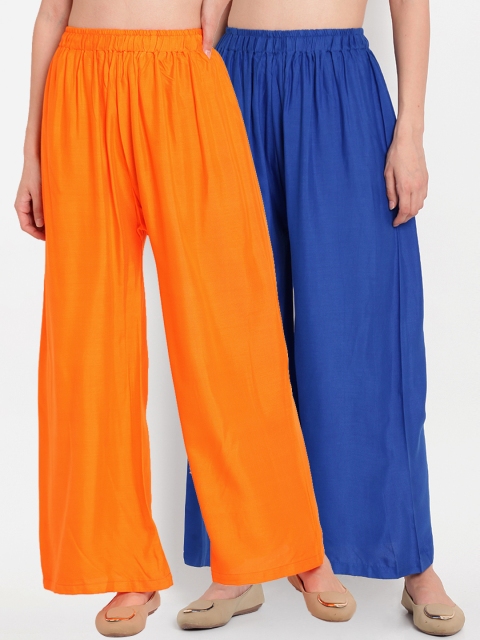 

TAG 7 Women Pack of 2 Solid Flared Palazzos, Blue