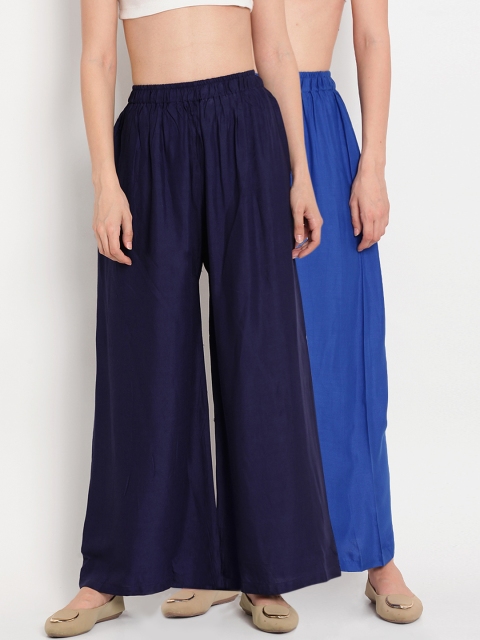 

TAG 7 Women Pack of 2 Solid Flared Palazzos, Blue