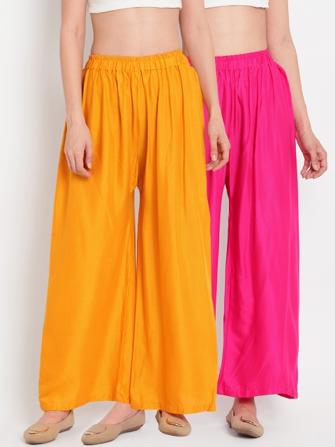 

TAG 7 Women Pack of 2 Flared Palazzos, Pink