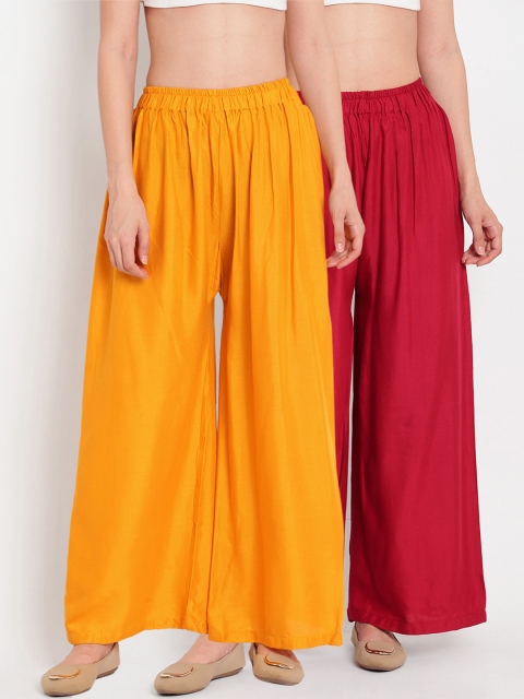 

TAG 7 Women Pack of 2 Solid Flared Palazzos, Yellow