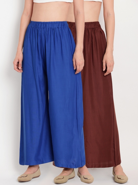 

TAG 7 Women Pack of 2 Solid Flared Palazzos, Blue