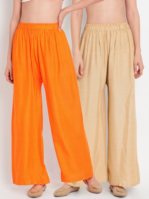 

TAG 7 Women Pack of 2 Solid Flared Palazzos, Orange