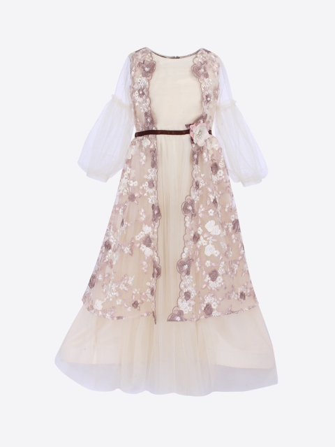 

CUTECUMBER Girls Cream-Coloured Embroidered Maxi Dress