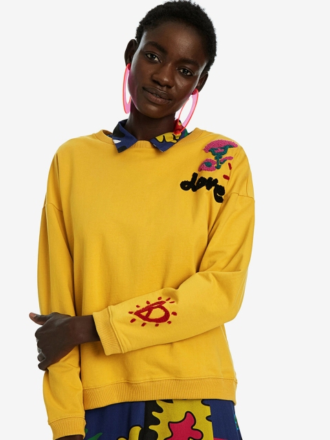 

Desigual Women Yellow Embroidered Sweatshirt