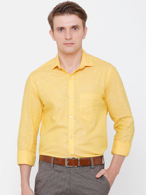 

CAVALLO by Linen Club Men Cotton Linen Yellow Regular Fit Solid Sustainable Formal Shirt