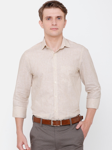 

CAVALLO by Linen Club Men Cotton Linen Beige Regular Fit Striped Sustainable Formal Shirt