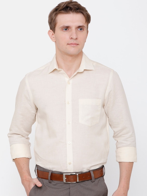 

CAVALLO by Linen Club Men Off-White Regular Fit Solid Linen Formal Shirt