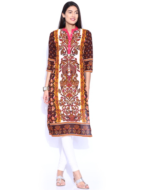 

Vishudh Brown & Cream-Coloured Polyester Printed Kurta