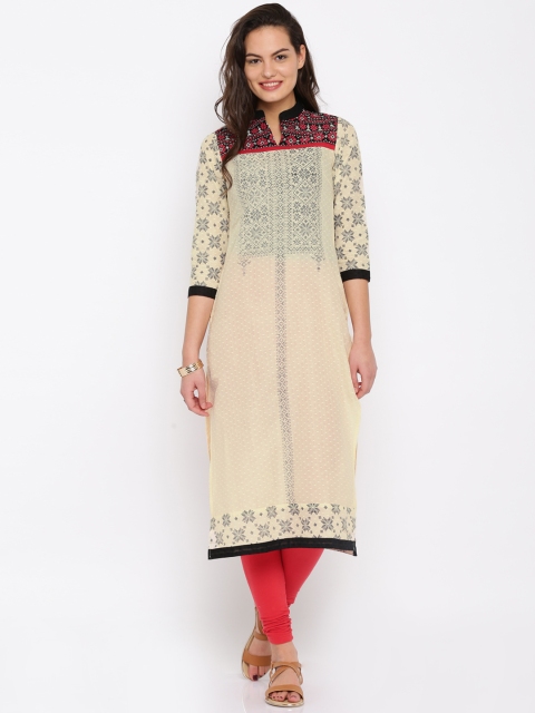 

Vishudh Cream-Coloured Printed Kurta