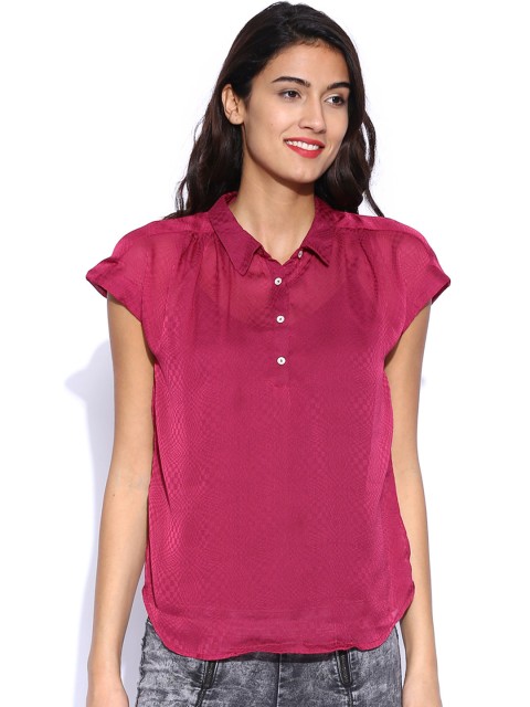 

Folklore Magenta Sheer Polyester Top