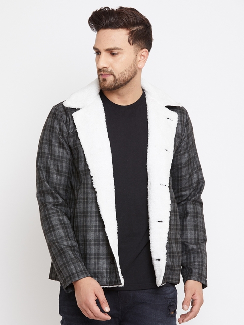 

FUGAZEE Men Charcoal Grey Checked Tailored Jacket