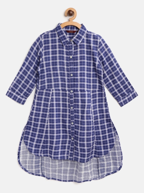 

Sangria Girls Blue & White Checked High-Low A-Line Kurta