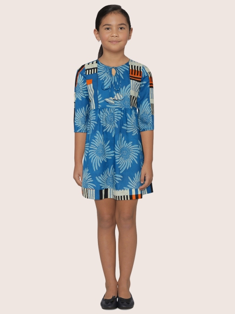 

Sangria Girls Blue & Off-White Pure Cotton Ethnic Print A-Line Kurta