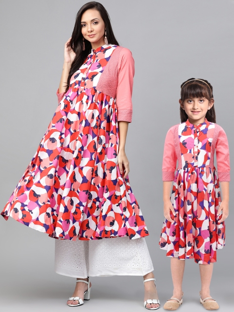 

Sangria Girls Pink & White Printed A-Line Kurta