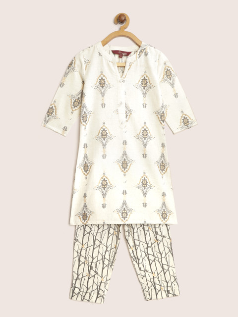 

Sangria Girls Off-White & Charcoal Grey Printed Kurta with Trousers