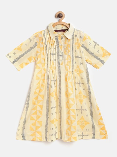 

Sangria Girls Beige & Yellow Geometric Print A-Line Kurta